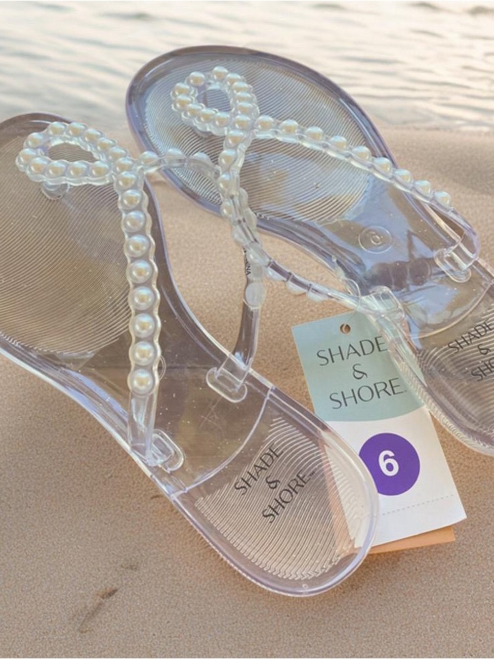 Shade & Shore Clear Pearl-Accent Jelly Flip Flops NWT - Picture 4 of 4